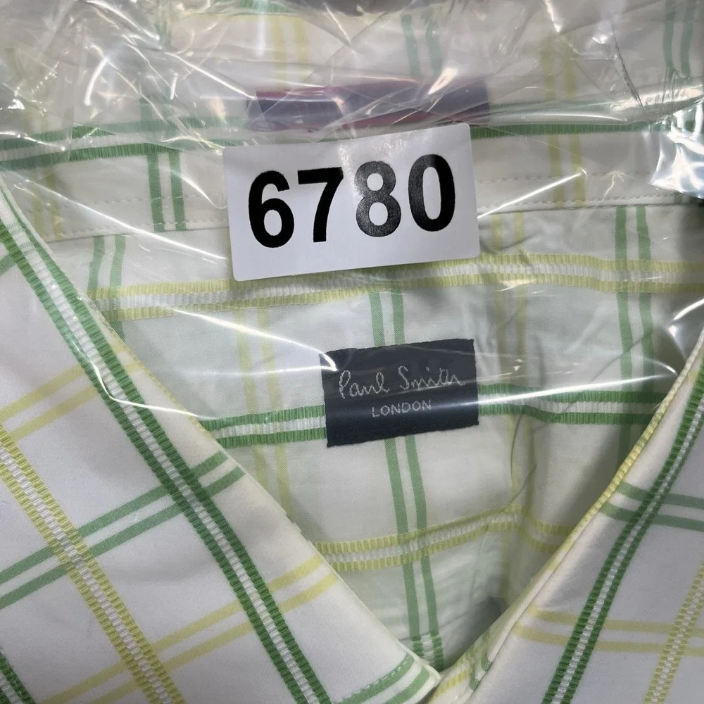 Paul Smith London Shirt Mens 16.5/42 Green Yellow Plaid Button Up Dress Italy LS